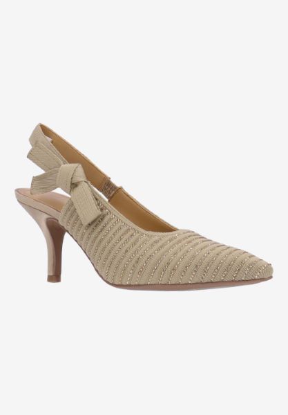 Front view of Adilene BEIGE FABRIC/STONES
