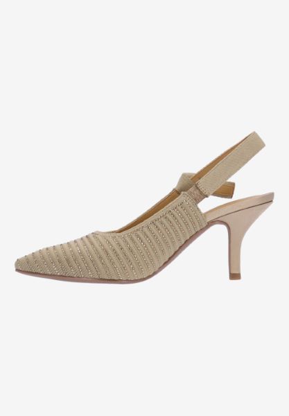 Left side view of Adilene BEIGE FABRIC/STONES