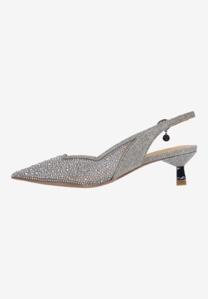 Left side view of Aleksa PEWTER MESH/GLITTER/STONES