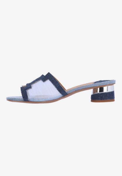 Left side view of Amorra BLUE MULTI DENIM/MESH
