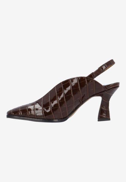 Left side view of Brisani BROWN CROCO EMBOSSED