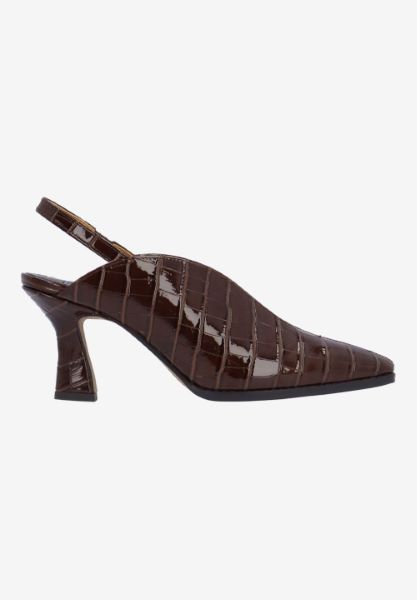 Right side view of Brisani BROWN CROCO EMBOSSED