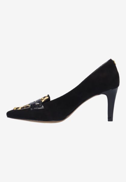 Left side view of Cavora BLACK/BROWN SUEDE/HAIR-ON