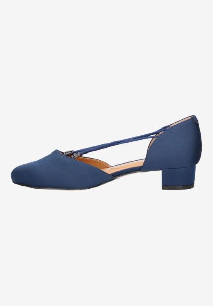 Left side view of Charolette NAVY SATIN