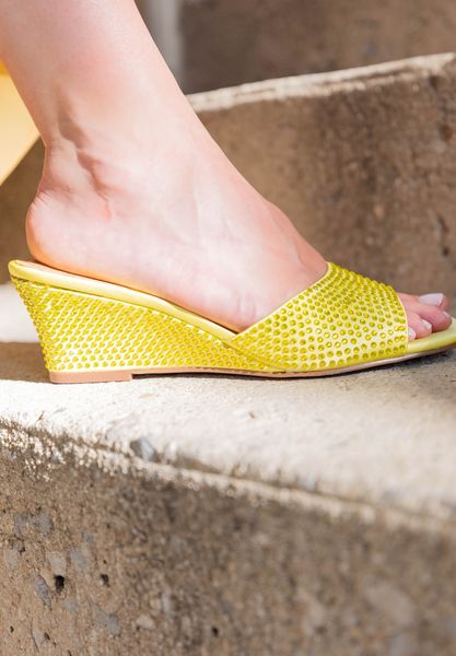 Lifestyle image of Coralie YELLOW SATIN/STONES