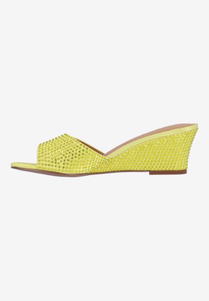 Left side view of Coralie YELLOW SATIN/STONES
