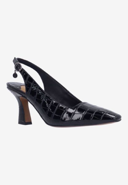 Front view of Delah BLACK CROCO EMBOSSED