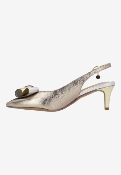 Left side view of Delara TAUPE/GOLD/SILVER MET. NAPPA