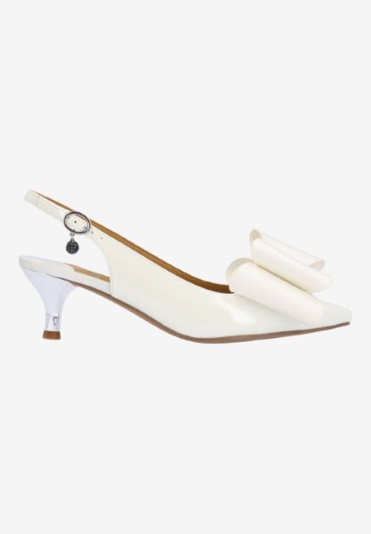 Right side view of Delmare WHITE PATENT/GROSGRAIN