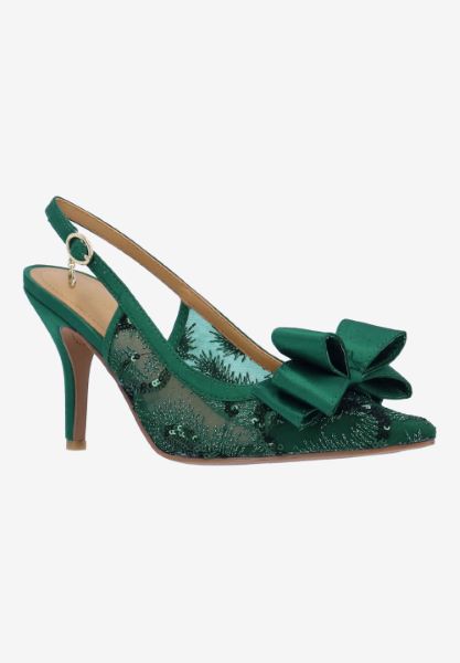 Front view of Deloris EMERALD GREEN SEQUIN MESH/SATI