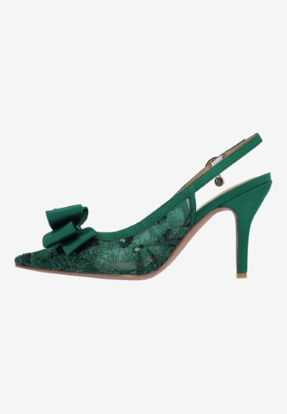 Left side view of Deloris EMERALD GREEN SEQUIN MESH/SATI