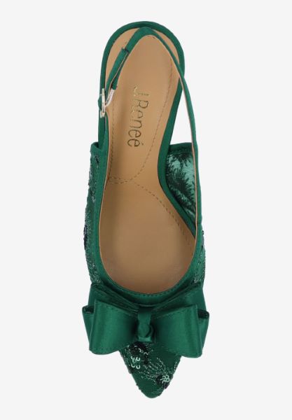 Top view of Deloris EMERALD GREEN SEQUIN MESH/SATI