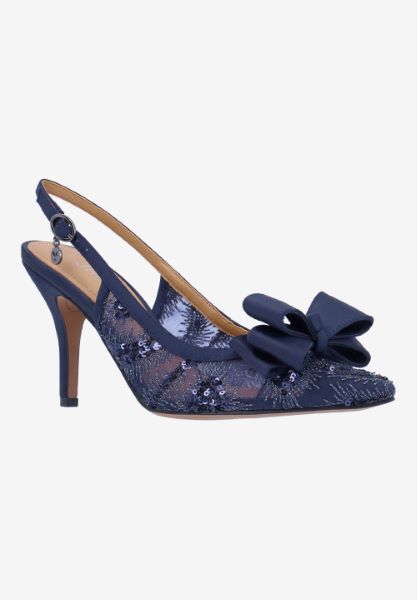 Front view of Deloris NAVY SEQUIN MESH/SATIN