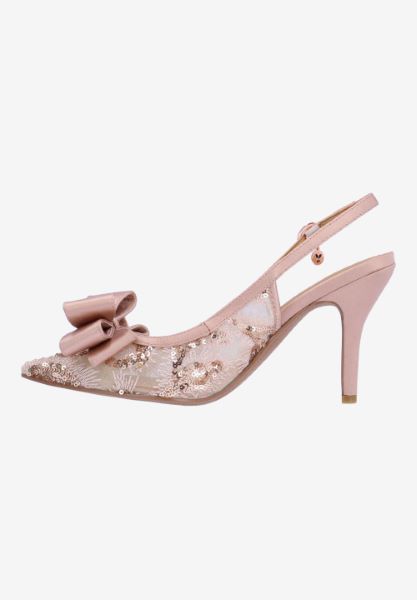 Left side view of Deloris ROSE GOLD SEQUIN MESH/SATIN