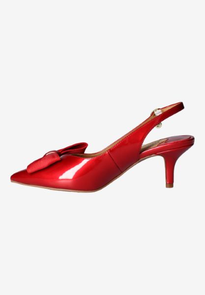 Left side view of Devika RED PATENT