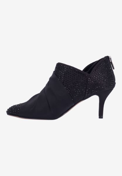 Left side view of Elettra BLACK SATIN/RHINESTONES