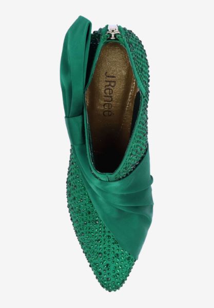 Top view of Elettra EMERALD GREEN SATIN/RHINESTONE