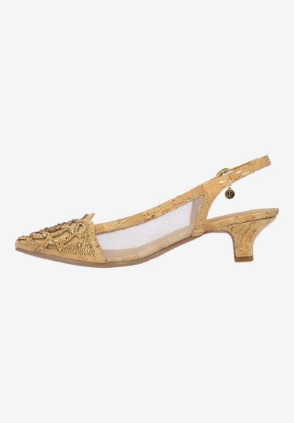 Left side view of Elsinora NATURAL/GOLD CORK MESH