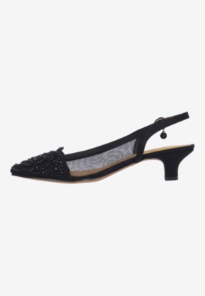 Left side view of Elsinora BLACK SATIN/MESH