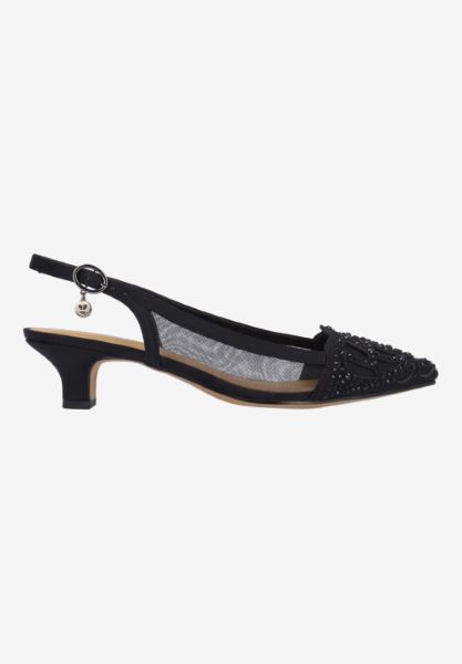 Right side view of Elsinora BLACK SATIN/MESH