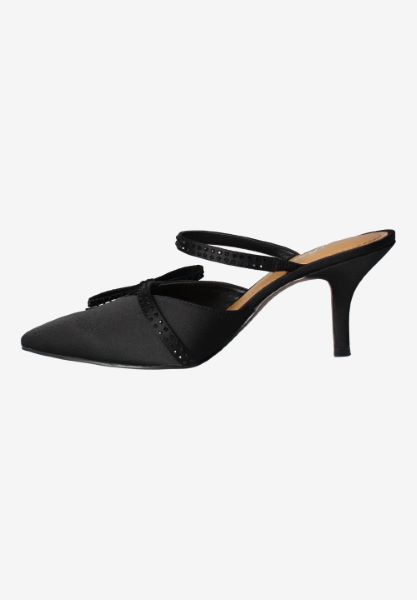 Left side view of Estelia BLACK SATIN/RHINESTONES