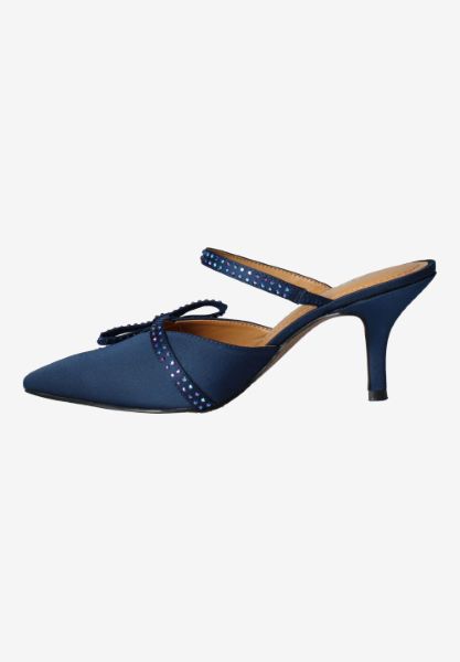 Left side view of Estelia NAVY SATIN/RHINESTONES