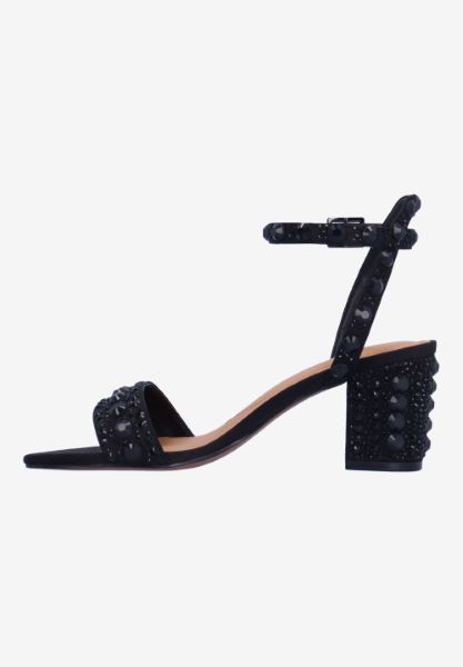 Left side view of Evelina BLACK SATIN/RHINESTONES
