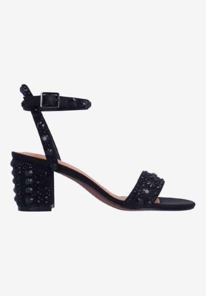 Right side view of Evelina BLACK SATIN/RHINESTONES