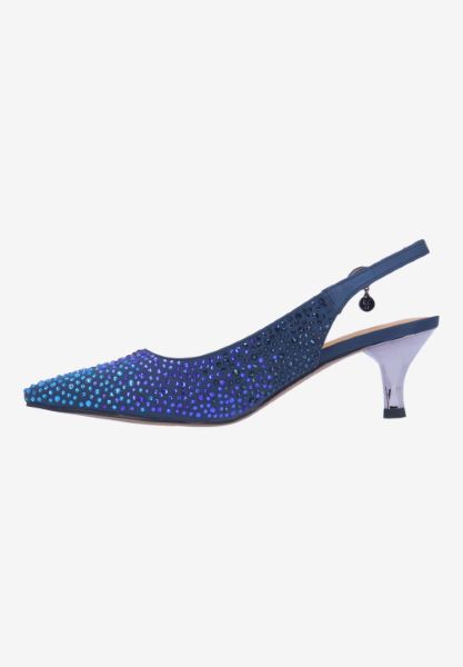 Left side view of Ferryanne BLUE OMBRE SATIN/STONES