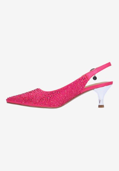 Left side view of Ferryanne FUCHSIA SATIN/RHINESTONES