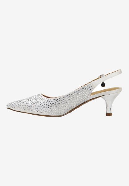 Left side view of Ferryanne WHITE SATIN/RHINESTONES