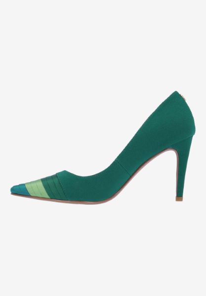 Left side view of Garbina EMERALD GREEN SATIN