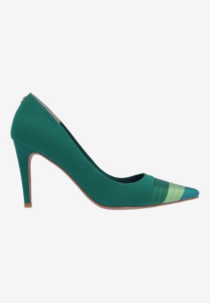 Right side view of Garbina EMERALD GREEN SATIN
