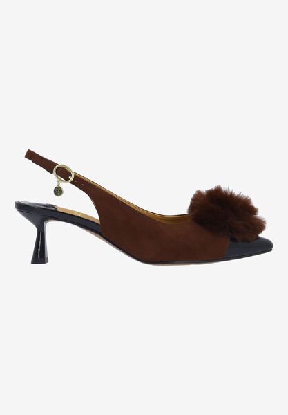 Right side view of Hevina BROWN/BLACK SUEDE/PATENT