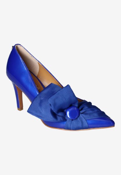 Front view of Hirisha COBALT PATENT/GROSGRAIN