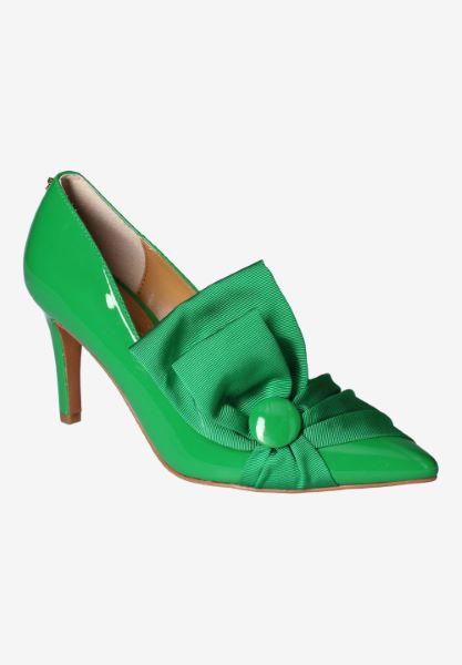 Front view of Hirisha GREEN PATENT/GROSGRAIN