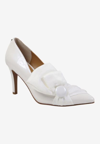 Front view of Hirisha WHITE PATENT/GROSGRAIN