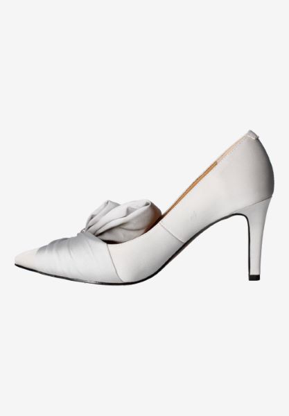 Left side view of Hirisha STEEL GRAY SATIN