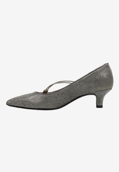 Left side view of Idenah Pewter Glitter Fabric