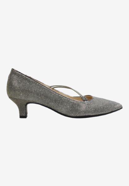 Right side view of Idenah Pewter Glitter Fabric