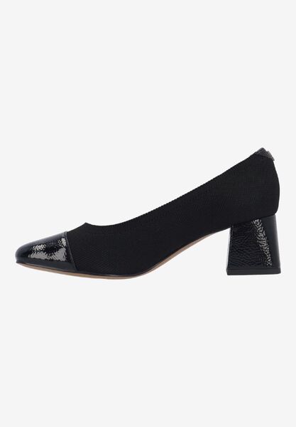 Left side view of Javelle BLACK STRETCH KNIT/PATENT