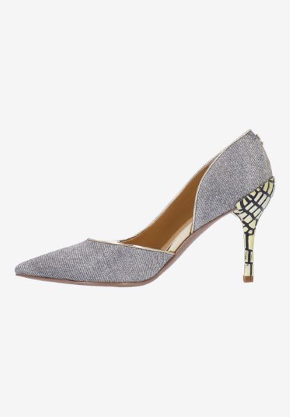 Left side view of Jeanine PEWTER GLITTER/GOLD SPECCHIO