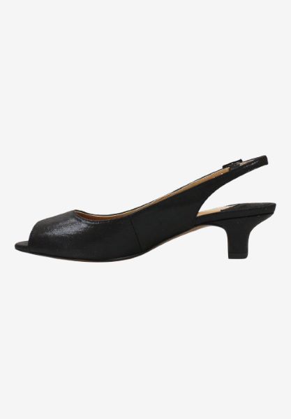 Left side view of Jenvey Black Satin