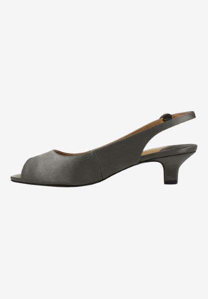 Left side view of Jenvey Dark Gray Satin