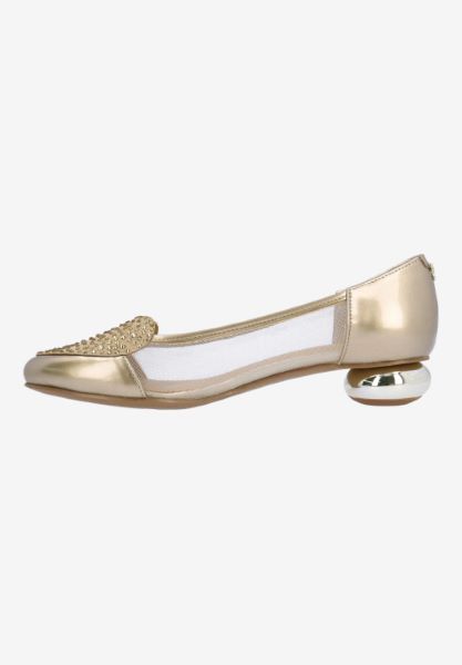 Left side view of Jooliete BEIGE PATENT/SATIN/MESH