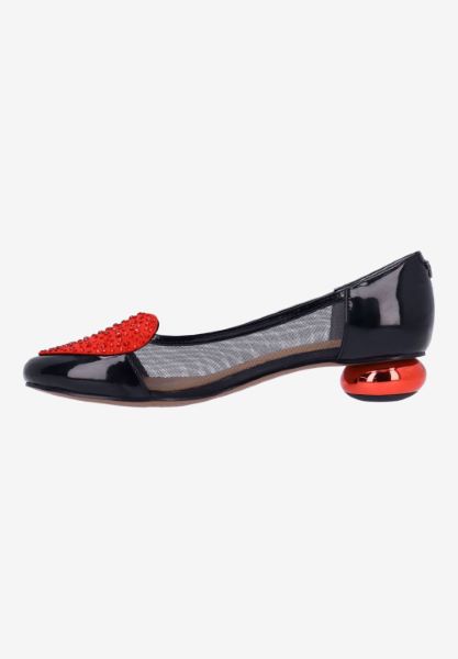 Left side view of Jooliete BLACK/RED PATENT/SATIN/MESH