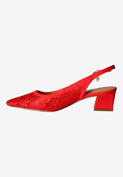 Left side view of Juliah RED SEQUIN MESH