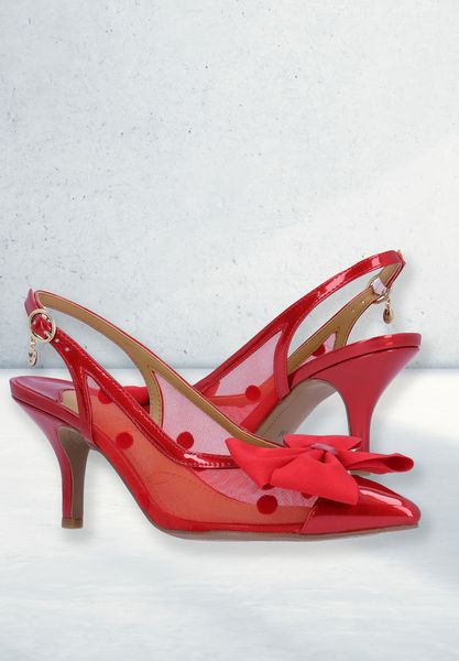 Lifestyle image of Kadence RED PATENT/POLKA DOT MESH