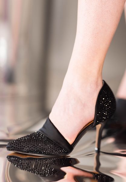 Lifestyle image of Kaleena BLACK SATIN/RHINESTONES