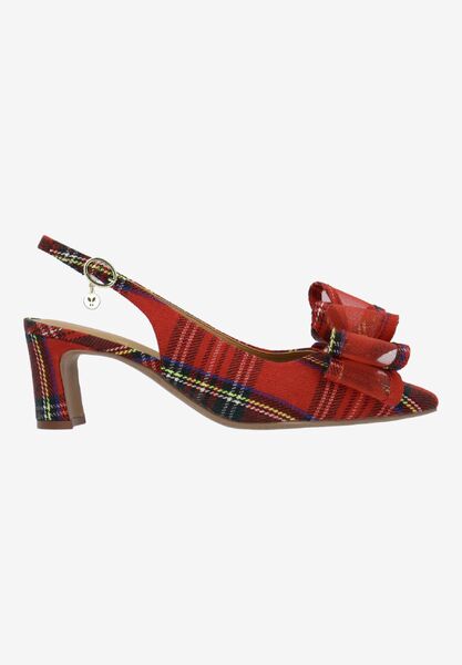 Right side view of Kalindra RED MULTI PLAID